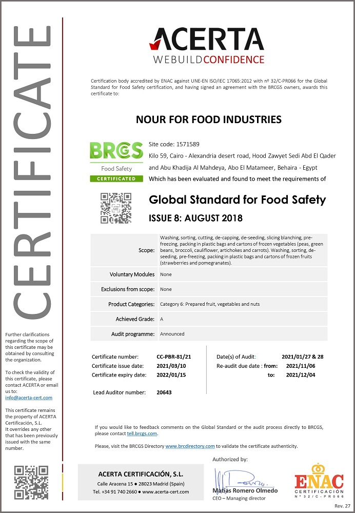 Certificates – Nour Food